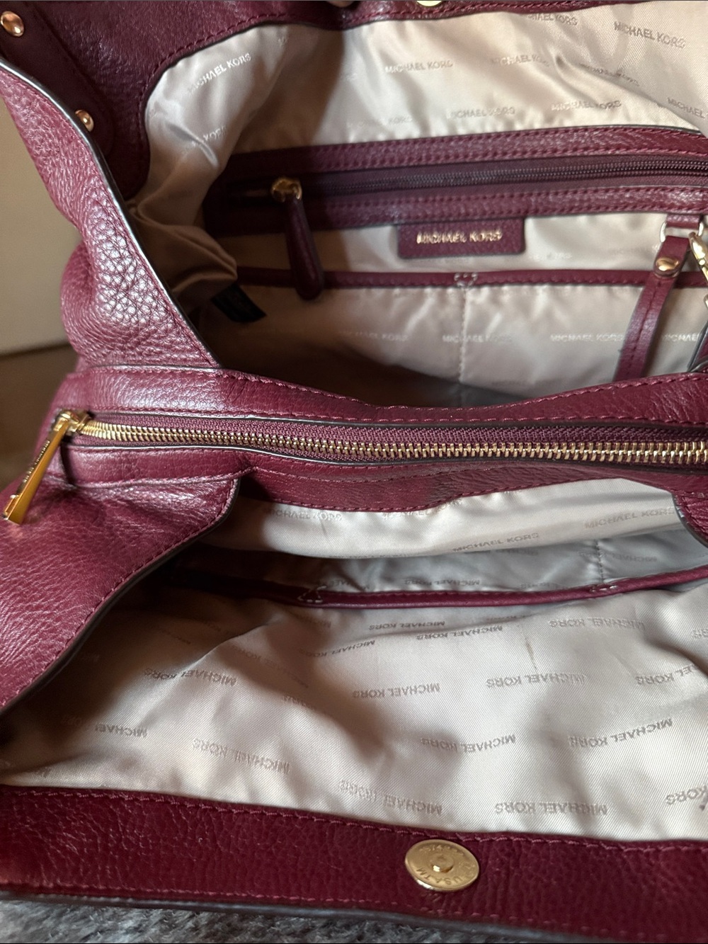 Michael Kors Pebbled Leather Shoulder Bag in Burgundy - Picture 4 of 8